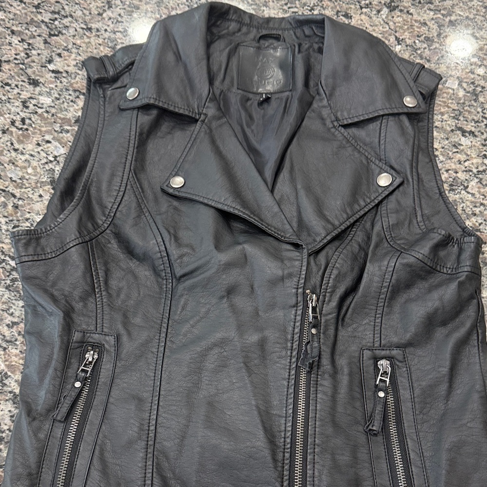 Max Studio Black Faux Leather Moto Vest - Sleeveless Biker